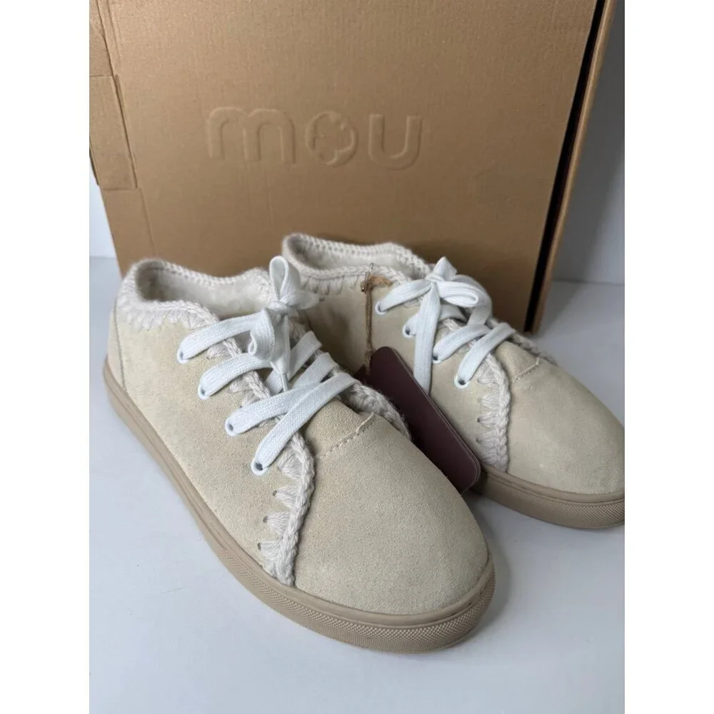 NIB Mou Lace Up Shearling Sneakers in Vanilla EU 41 UK 8 - Picture 2 of 8